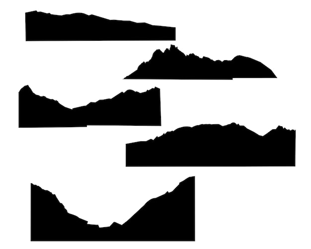 Set of mountains silhouettes in black and white separate elements