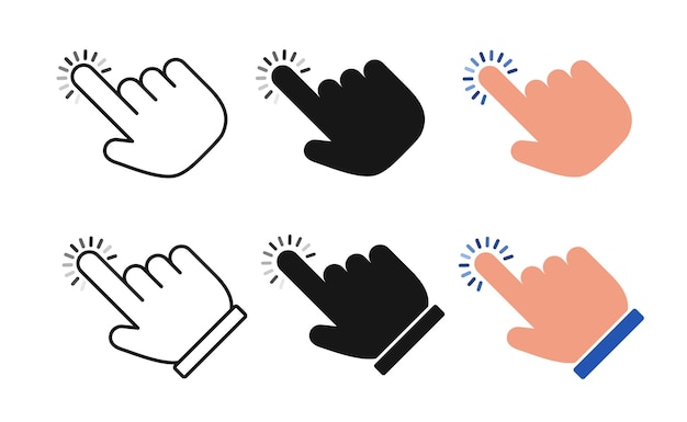 Set of mouse cursors for clicking Hand shape click icons