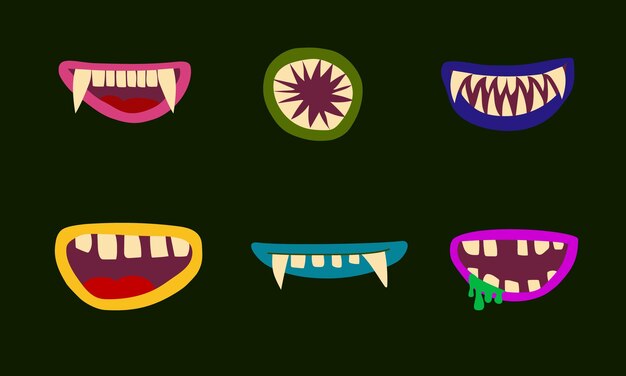 Set of mouth of monsters for halloween decoration. scary mouth horror vector illustration