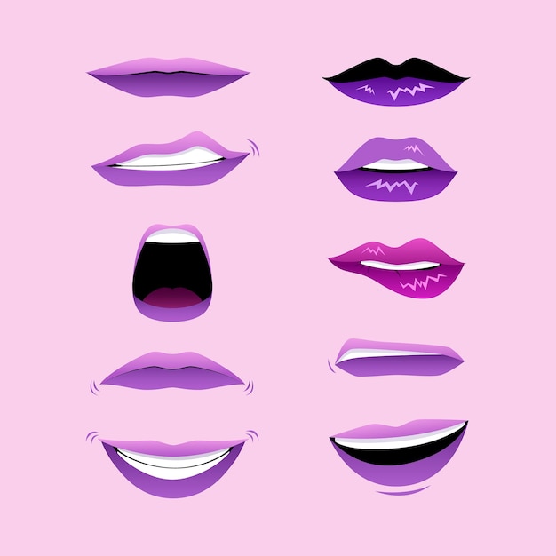 Vector set of mouths expressions different lips forms