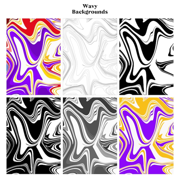 Набор разноцветных волнистых абстрактных волн фона мраморных оттенков