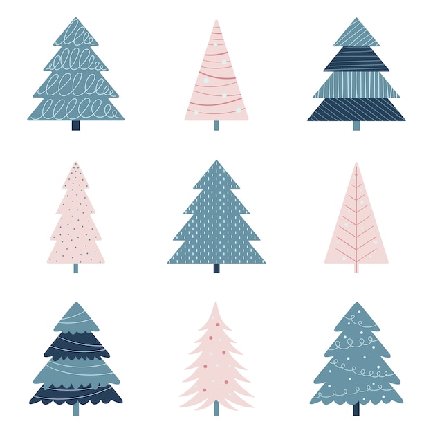 Set of multi-colored christmas trees.