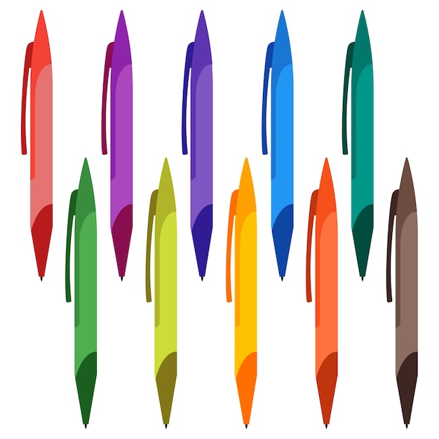 Set of multi-colored pens on a white background. vector illustration.