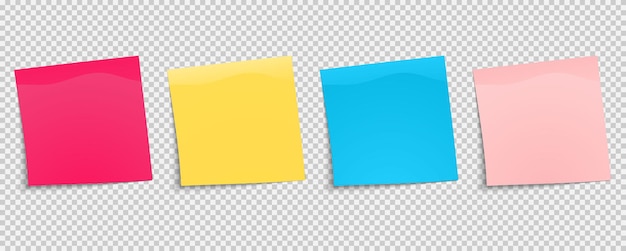Set di adesivi multicolori. carta per appunti adesiva. raccolta di diversi fogli colorati di carte per appunti con angolo arricciato. vista frontale. pronto per il tuo messaggio