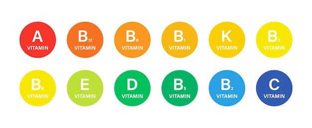 Set di icone complesse multi vitaminiche isolate sullo sfondo illustrazione vettoriale