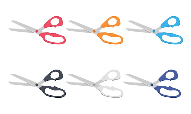 Set of multicolor kitchen scissors clipart. Scissors flat vector sign icon. Scissors cartoon clipart