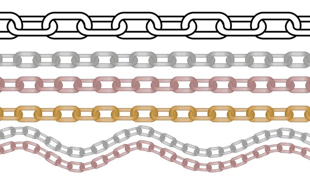 Vector set of multicolor metal shiny chains with diamante and zircons in metal chains vector