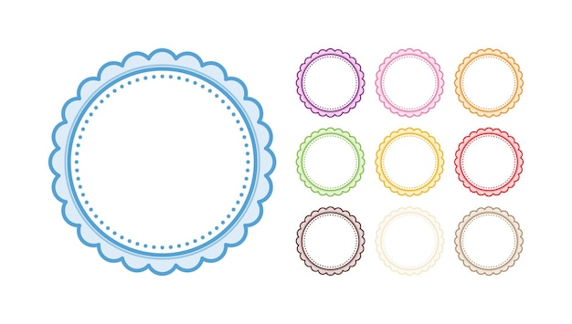 set of multicolor scalloped circular blank frame plain border design