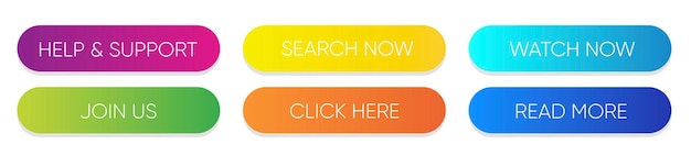 Set di pulsanti multicolori che utilizzano il gradiente per siti web e pagine social