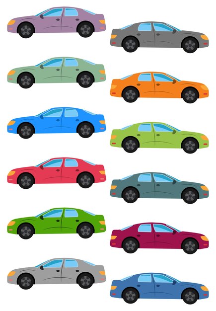 Set of multicolored car Isolated vector illustrationxA