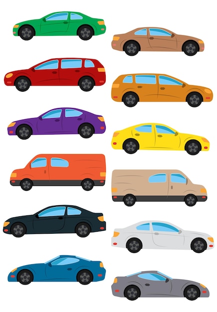 Vector set of multicolored car isolated vector illustrationxa