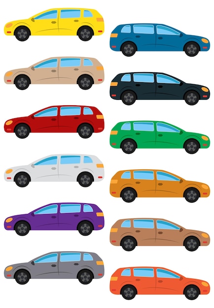 Set of multicolored car Isolated vector illustrationxA