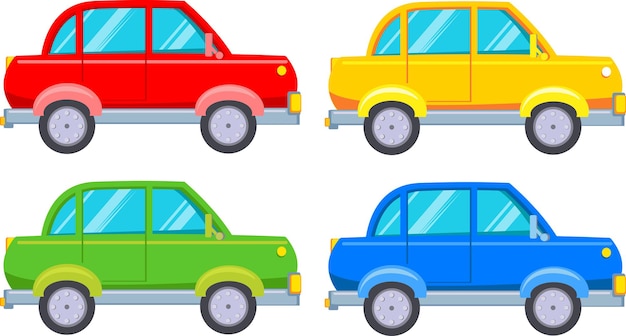 Set of multicolored cars passenger car transport collection vector illustration in cartoon style