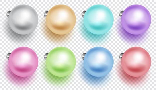 Set of multicolored Christmas balls with soft shadows