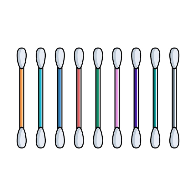 Set of multicolored ear cotton swabs icons Hygiene product