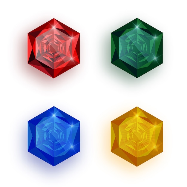 Vector set of multicolored gemstones.