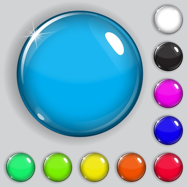 Set of multicolored glass buttons with shadows