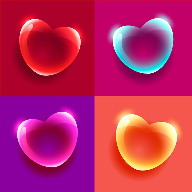 Vector set of multicolored hearts (3d gradient) happy valentine's day, 14 valentine, day of lovers