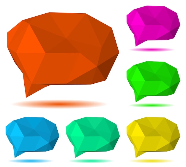 Set of multicolored low polygonal speech bubbles with shadow