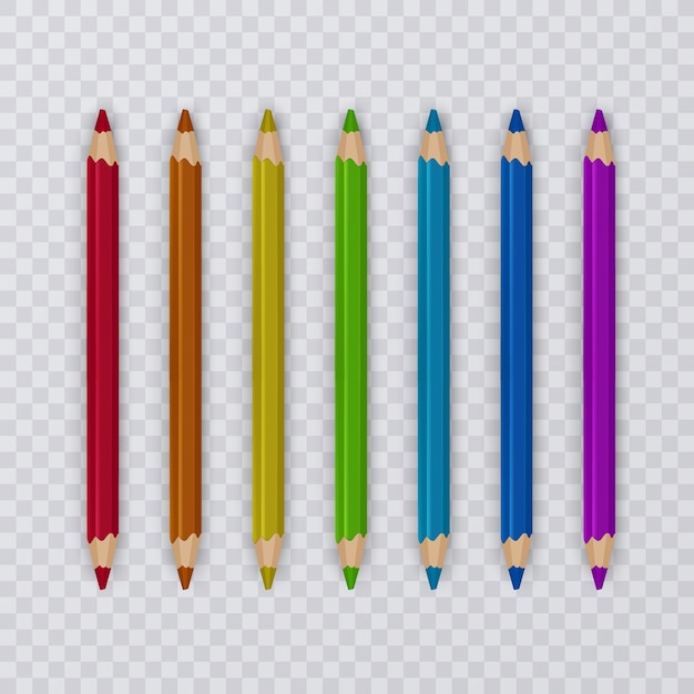 Vector set of multicolored pencils on transparent