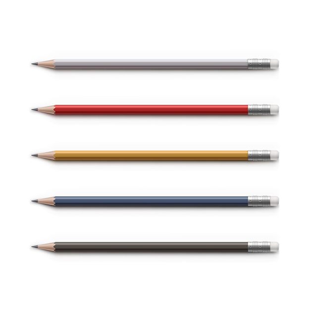 Set of Multicolored Pencils with Erasers Isolated