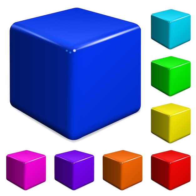 여러 가지 빛깔의 플라스틱 큐브 세트