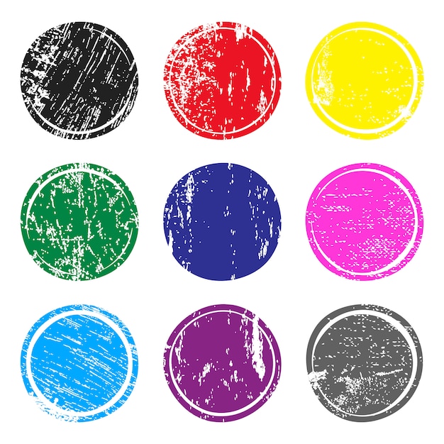 Set of multicolored post stamps with grunge texture.