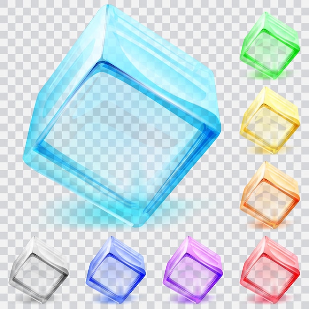 Vector set of multicolored transparent glass cubes