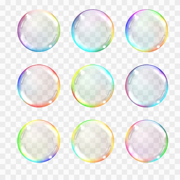 Set of multicolored transparent glass spheres.