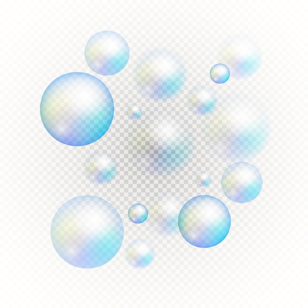 Vector set of multicolored transparent soap bubbles.