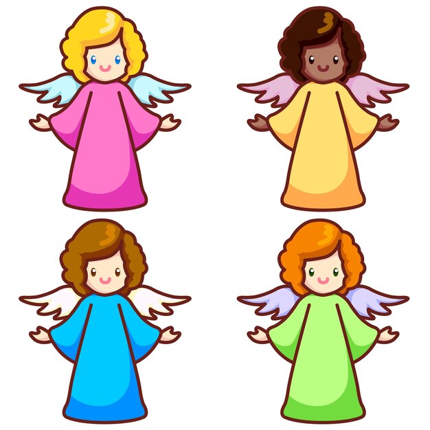 Vector set of multicolored vector angels