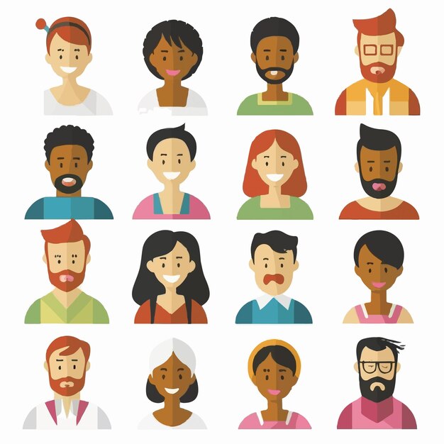 Vector set of multicultural people on a white background