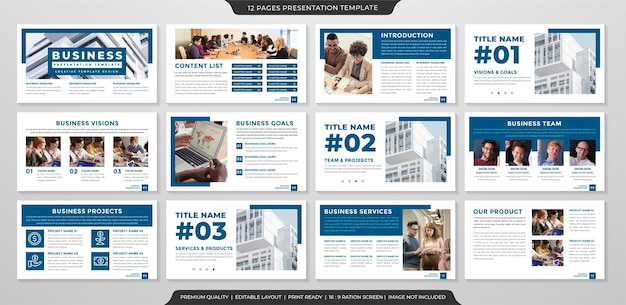 Set di design modello di layout di presentazione aziendale multiuso con uno stile moderno e un concetto minimalista per la relazione annuale aziendale e l'infografica