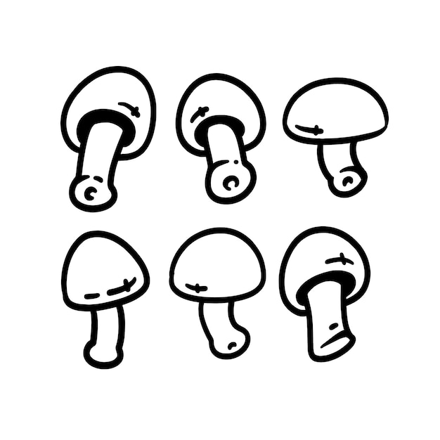 Set Mushroom Hand Drawn Lineart Vector Cartoon Illustration Design