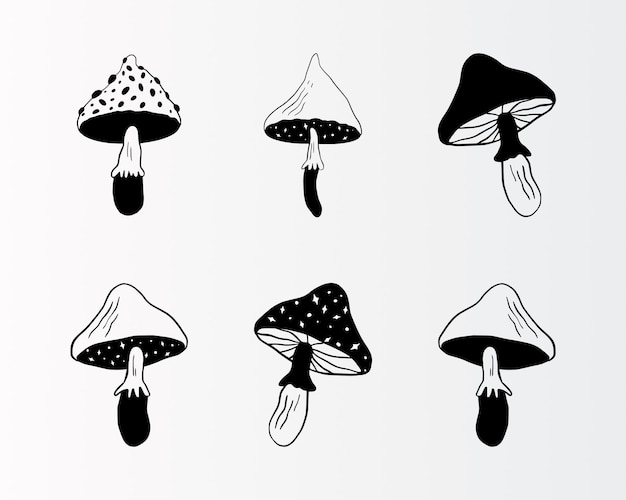 Set of mushrooms with stars.