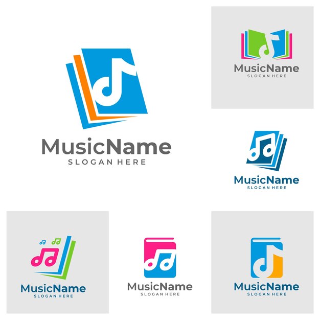 Set of music book logo template design vector emblem design concept creative symbol icon