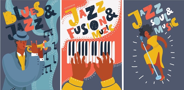 Vector set of music cards and banners