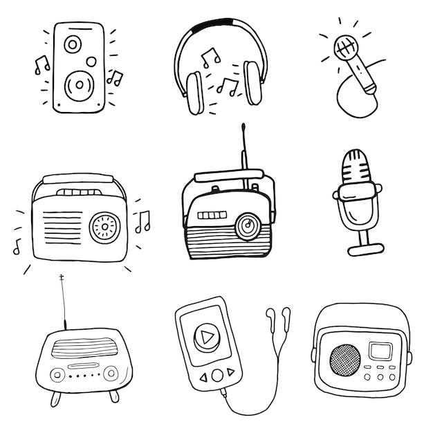 Set of music related vector doodle illustrations