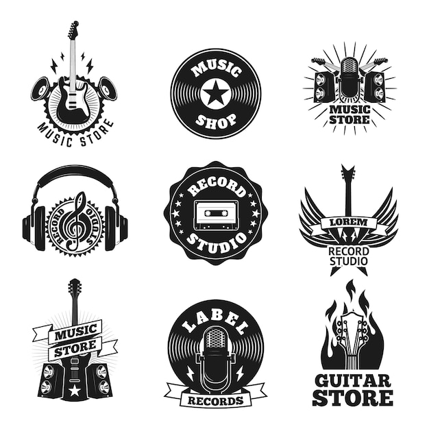 Set of the music shop labels