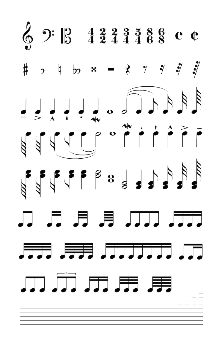 Vector set of music signs and note stave isolated