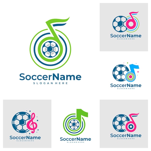 Set of Music Soccer logo template Football logo design vector