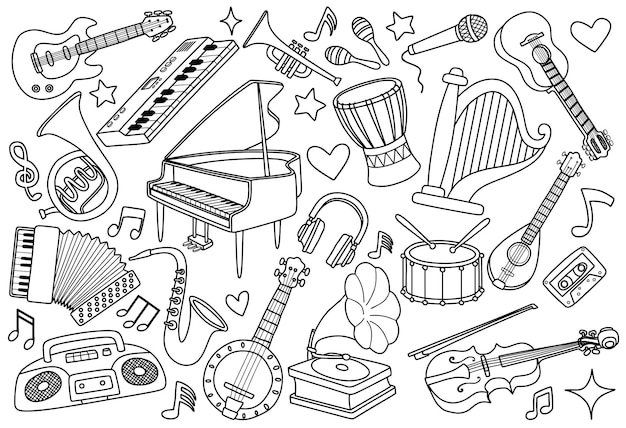 Vector set of musical instrument doodle