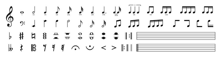Vector set of musical notes black music note icons music elements treble clef vector illustration