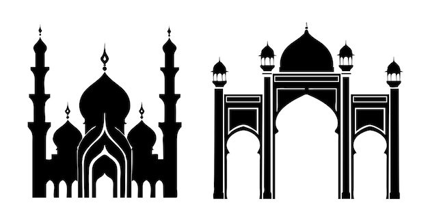 ベクトル イスラム教徒のモスクのアイコンをセットする イスラムの月のベクトルイラスト フラットデザインスタイル