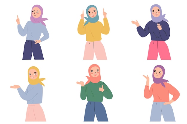 Set of  muslim woman cartoon illustration