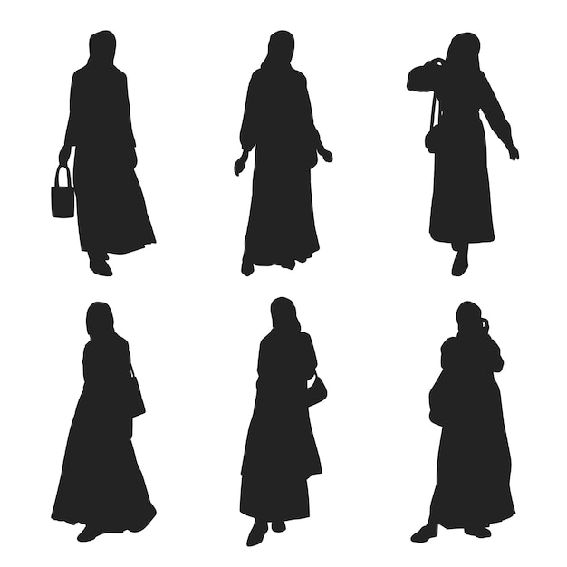 Vector set of muslim woman silhouette with hijab