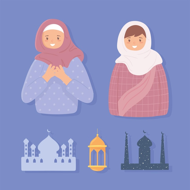 Set muslim women and temple