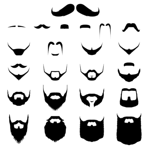 Vettore set di baffi e barba variazione hipster
