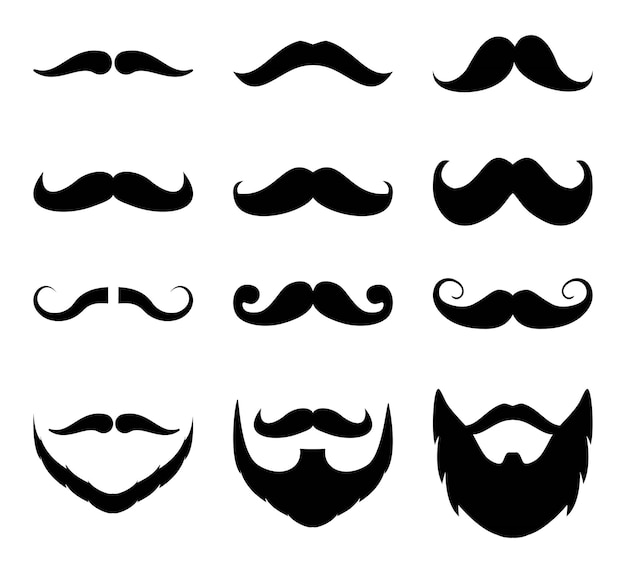 Vector set of mustache men beard collection on white background drawing by illustration