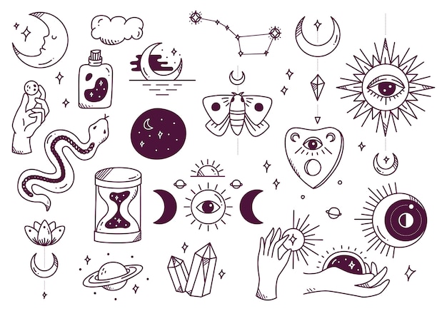 Set di doodle di astronomia mistica